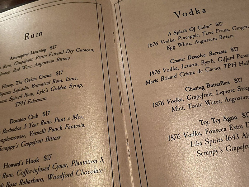 Best of Nashville Cocktail Bar The Long Menu